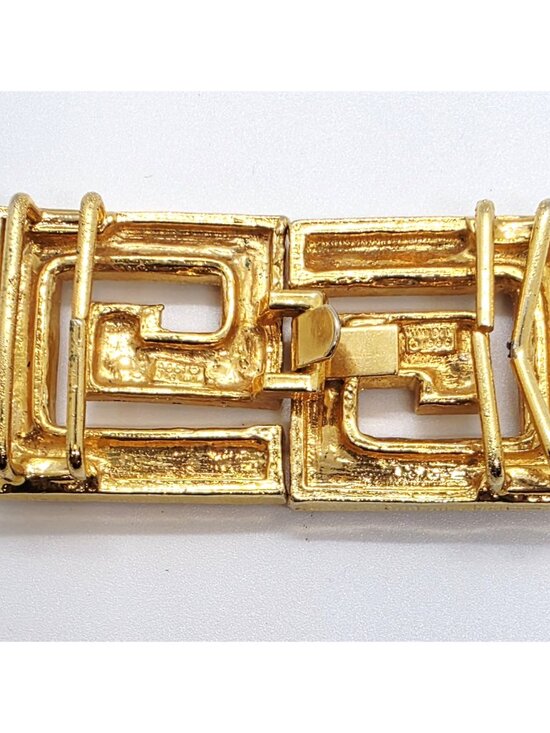 Vtg 1986 Signed Mimi Di N Gold Tone Greek Key Design 2 pc Belt Buckle Designer main image 5
